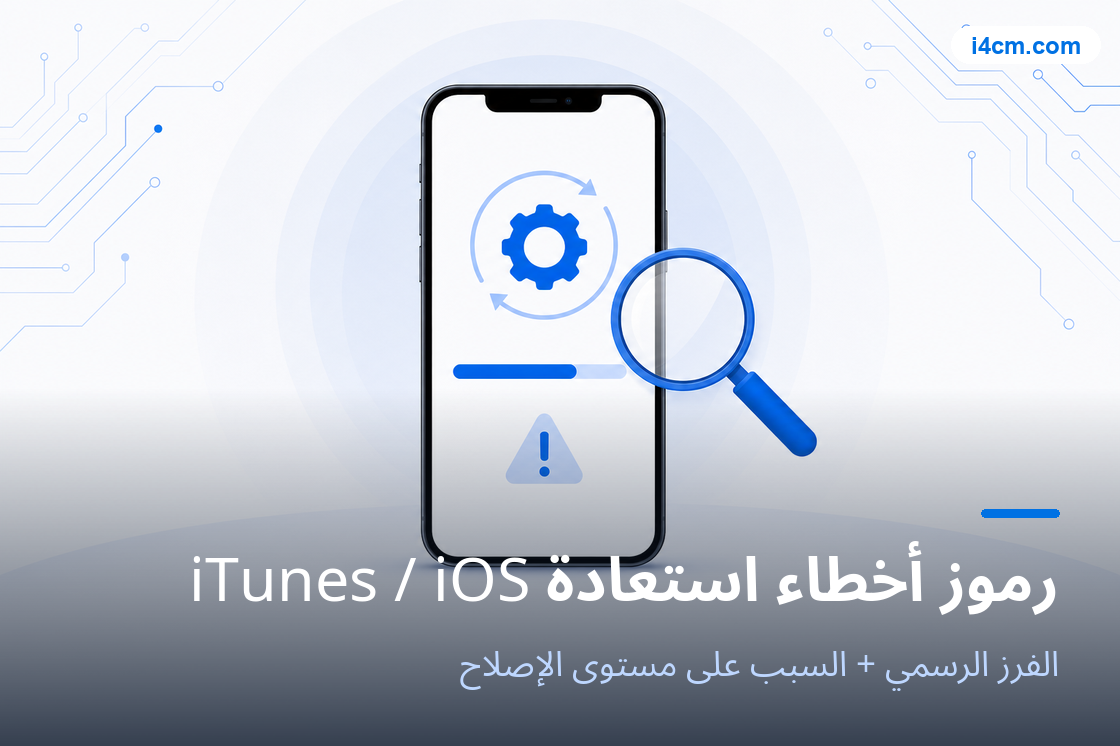 رسم توضيحي لأداة تشخيص رموز أخطاء استعادة iTunes