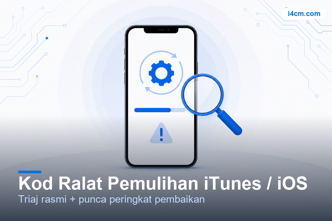 Ilustrasi alat diagnosis kod ralat pemulihan iTunes
